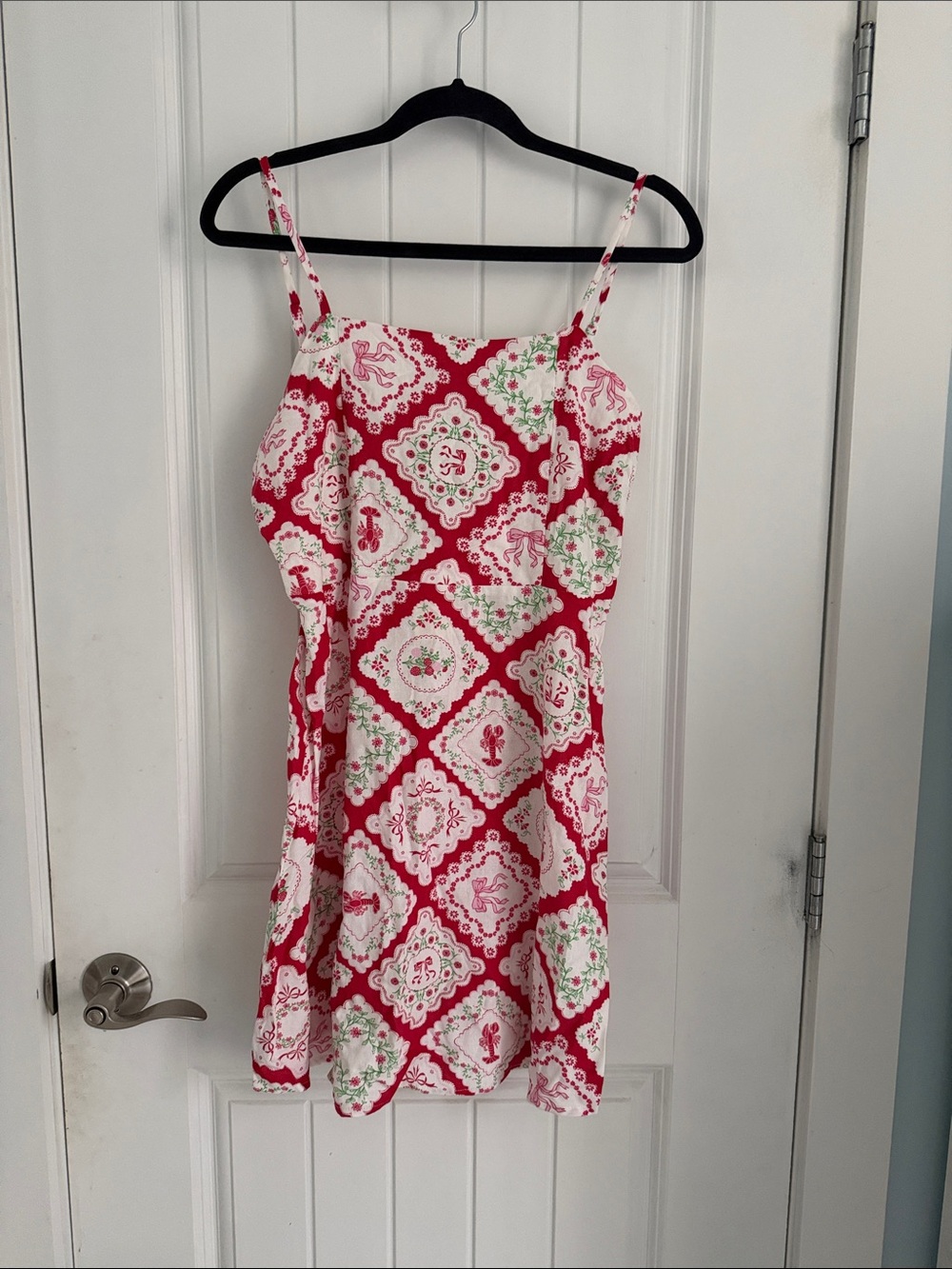 Red Patterned Sundress with Spaghetti Straps
